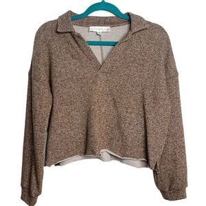 Chelsea & Theodore Cropped Raw Edge Long Sleeve Pullover Brown Red Size XS